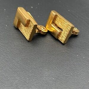 Vintage Monet Gold Tone Geometric Textured & Smooth Clip On Earrings